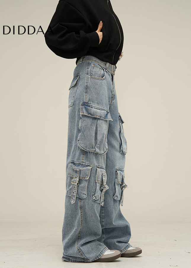 Vintage Blue Multi-Pocket Cargo Jeans for Men - Women’s Jeans