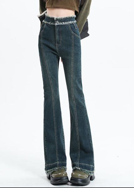 Vintage Blue Raw Edge Micro Flared Jeans for Women - Women’s Jeans