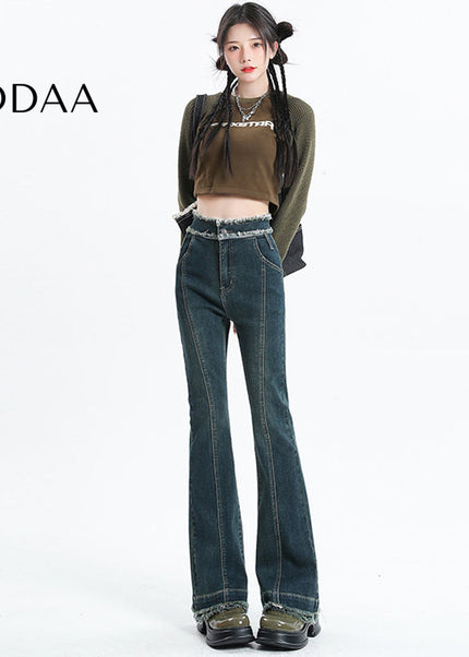 Vintage Blue Raw Edge Micro Flared Jeans for Women - Women’s Jeans
