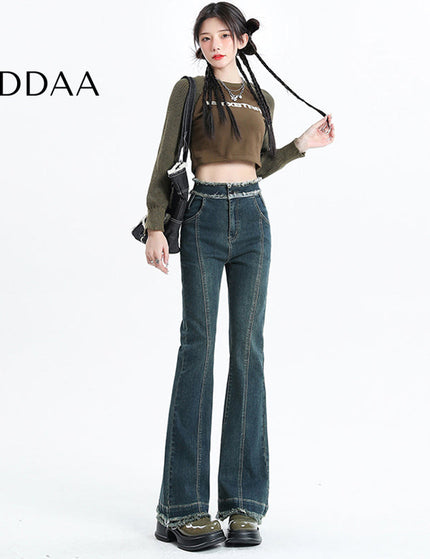Vintage Blue Raw Edge Micro Flared Jeans for Women - XS / Dark Blue - Women’s Jeans