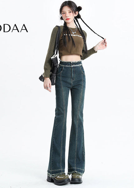 Vintage Blue Raw Edge Micro Flared Jeans for Women - XS / Dark Blue - Women’s Jeans