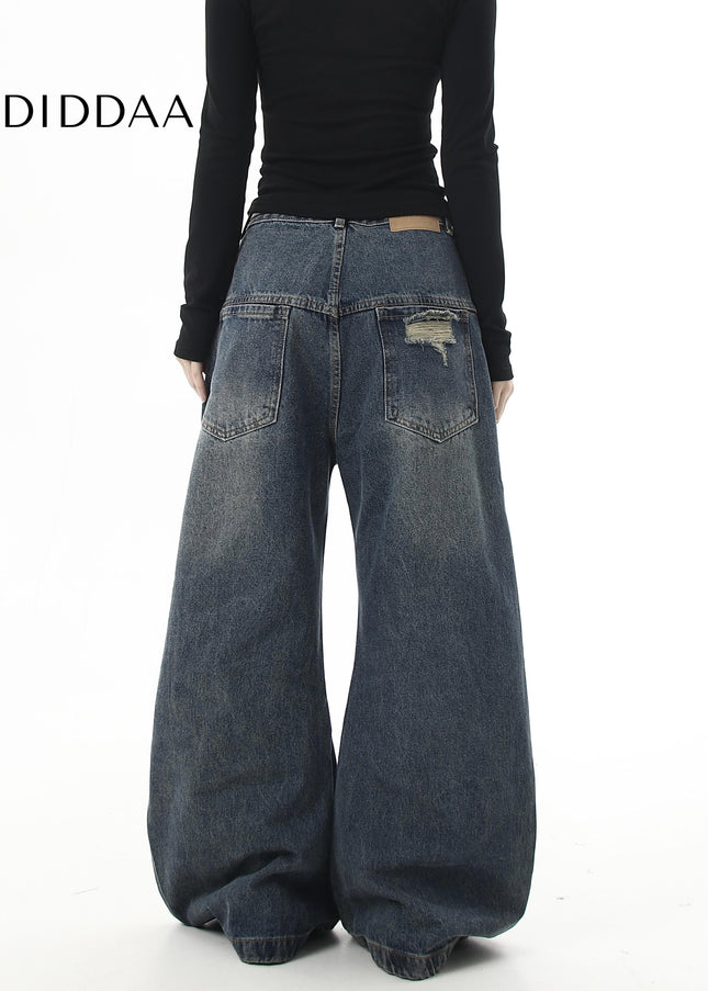 Vintage Blue Ripped Bootcut Jeans for Men and Women - Women’s Jeans