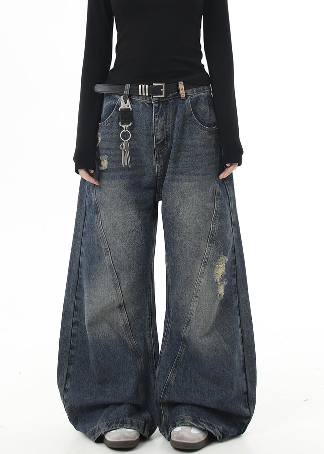 Vintage Blue Ripped Bootcut Jeans for Men and Women - Women’s Jeans