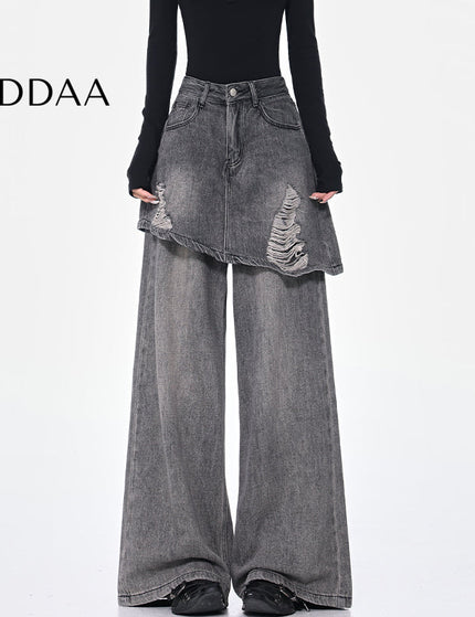 Vintage Blue Ripped Straight Mop Jeans Female Hottie - S / Grey - Women’s Jeans