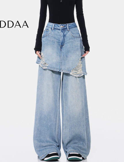 Vintage Blue Ripped Straight Mop Jeans Female Hottie - S / Light Blue - Women’s Jeans