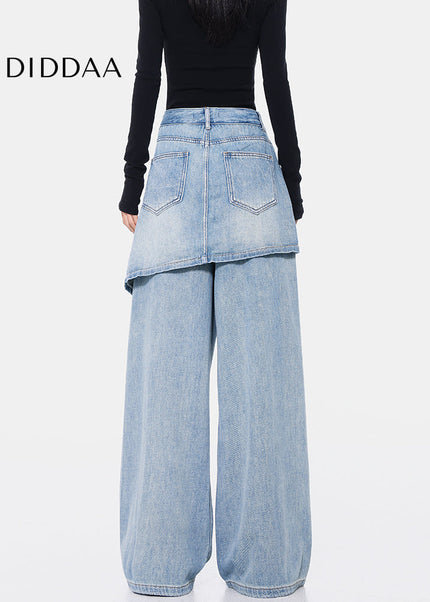 Vintage Blue Ripped Straight Mop Jeans Female Hottie - Women’s Jeans