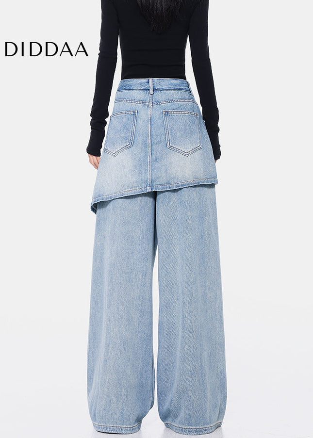 Vintage Blue Ripped Straight Mop Jeans Female Hottie - Women’s Jeans