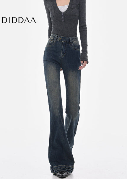 Vintage Blue Stretch Bootcut Jeans Women’s High Waist Pants - Women’s Jeans