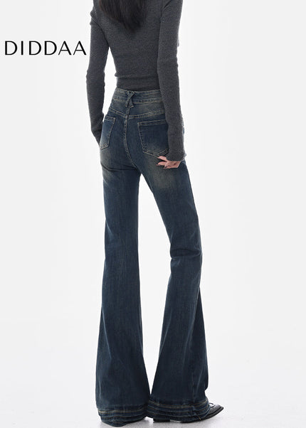 Vintage Blue Stretch Bootcut Jeans Women’s High Waist Pants - Women’s Jeans