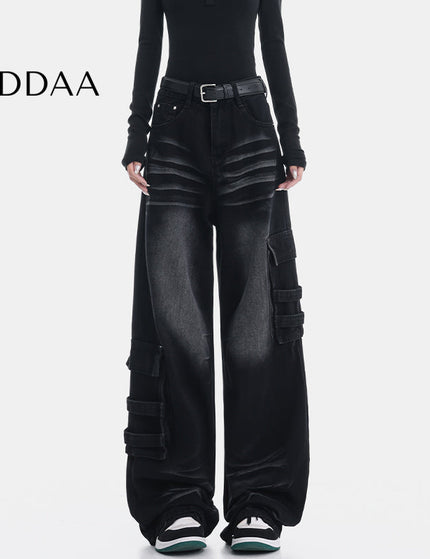 Vintage Blue Washed Multi-Pocket Cargo Jeans - S / Black - Women’s Jeans