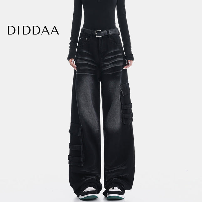 Vintage Blue Washed Multi-Pocket Cargo Jeans - S / Black - Women’s Jeans