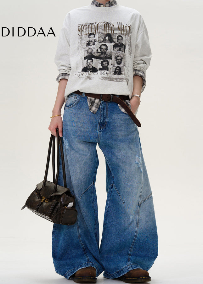 Vintage Wash Distressed Wide Leg Jeans for Men and Women - Men’s Jeans