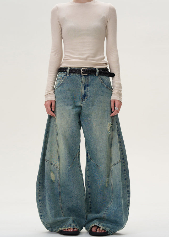 Vintage Wash Distressed Wide Leg Jeans for Men and Women - Men’s Jeans
