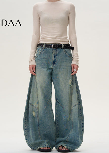 Vintage Wash Distressed Wide Leg Jeans for Men and Women - S / Vintage Blue - Men’s Jeans