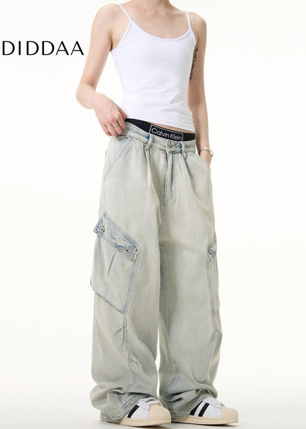 Vintage Wash Loose Fit Cargo Jeans for Men and Women - Men’s Jeans