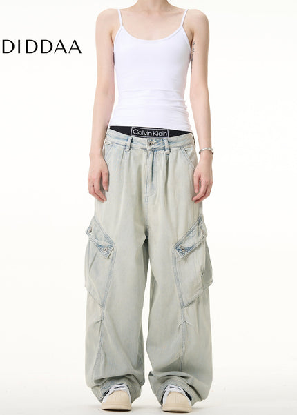 Vintage Wash Loose Fit Cargo Jeans for Men and Women - Men’s Jeans