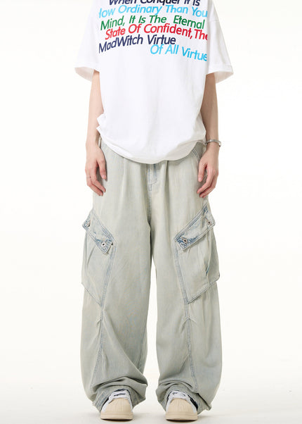Vintage Wash Loose Fit Cargo Jeans for Men and Women - Men’s Jeans