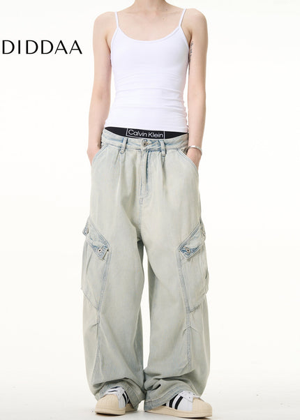 Vintage Wash Loose Fit Cargo Jeans for Men and Women - Men’s Jeans