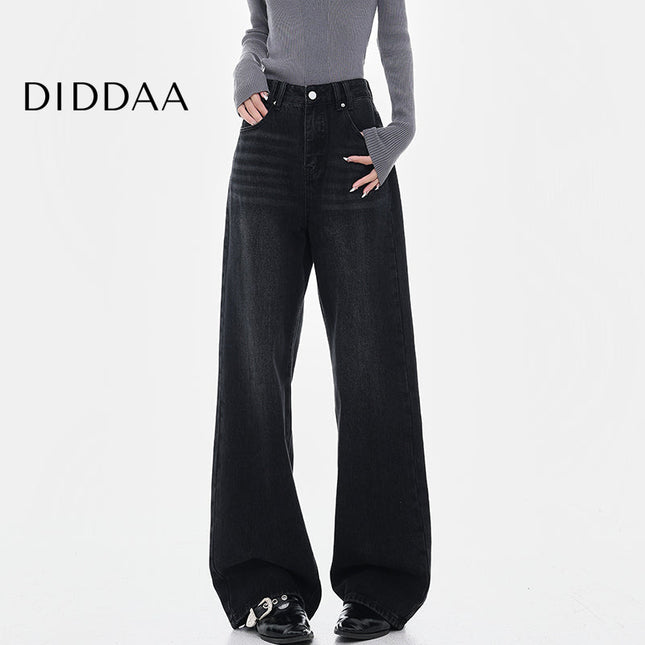 Vintage Wash Loose High-Waisted Wide-Leg Jeans - S / Black - Women’s Jeans