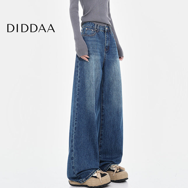 Vintage Wash Loose High-Waisted Wide-Leg Jeans - S / Mid Blue - Women’s Jeans