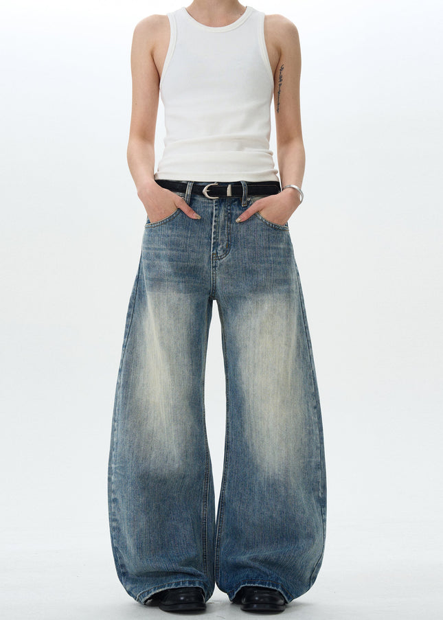 Vintage Washed Blue Loose Fit Slub Jeans for All - Men’s Jeans