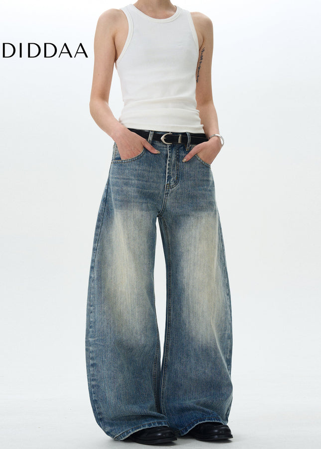 Vintage Washed Blue Loose Fit Slub Jeans for All - Men’s Jeans