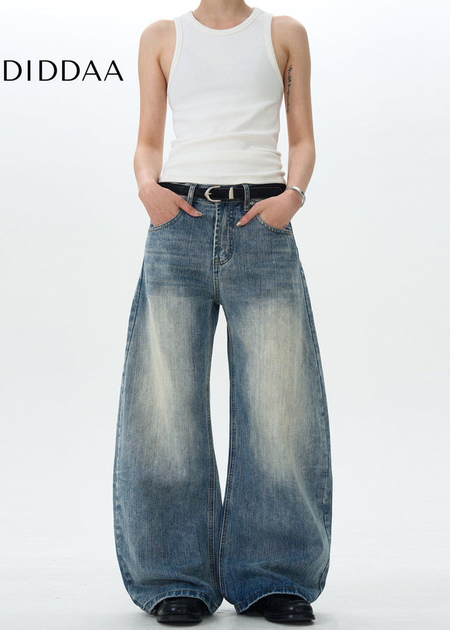 Vintage Washed Blue Loose Fit Slub Jeans for All - Men’s Jeans
