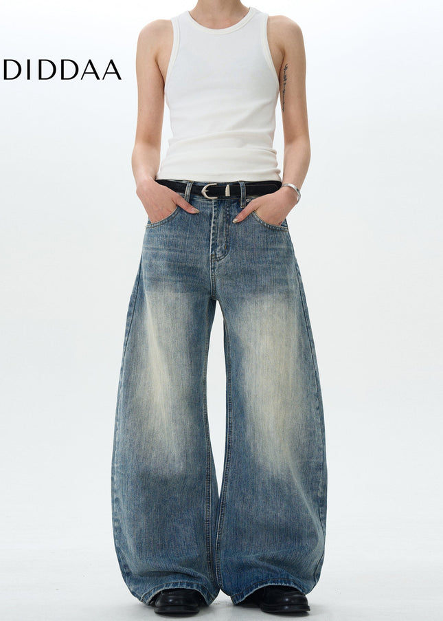 Vintage Washed Blue Loose Fit Slub Jeans for All - Men’s Jeans