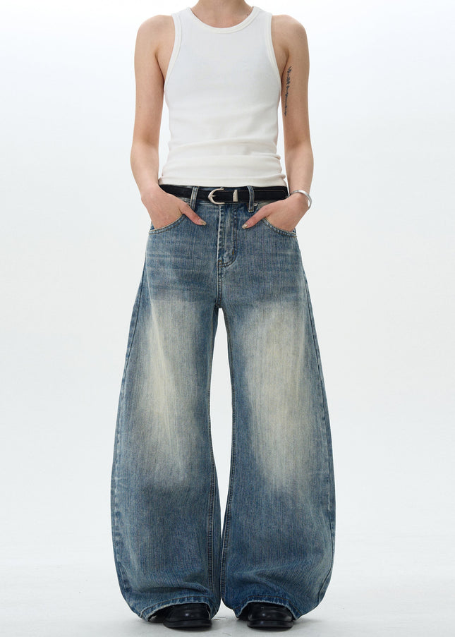 Vintage Washed Blue Loose Fit Slub Jeans for All - Men’s Jeans