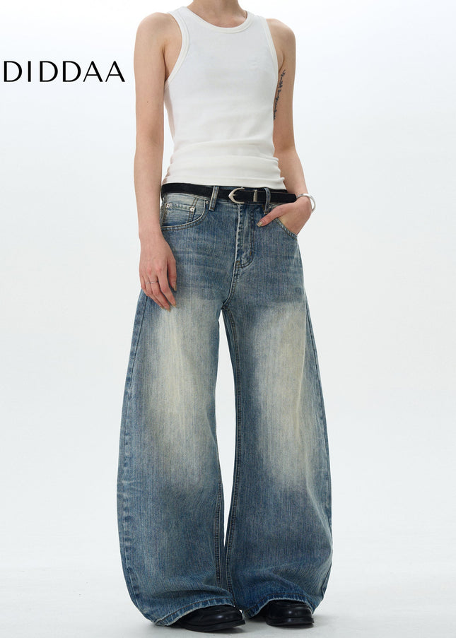 Vintage Washed Blue Loose Fit Slub Jeans for All - Men’s Jeans