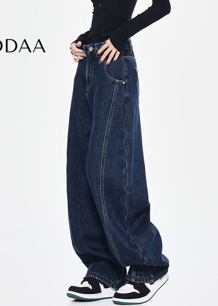 Vintage Washed Deconstructed Wide-Leg Jeans KEN STUDIO - S / Dark Blue - Women’s Jeans
