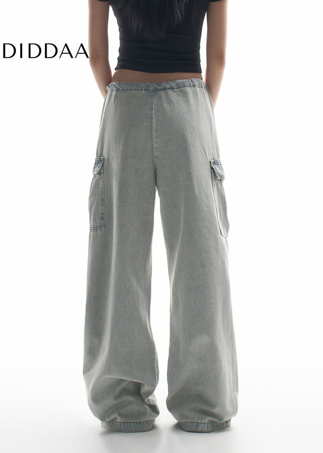 Vintage Washed Distressed Multi-Pocket Cargo Jeans - Women’s Jeans