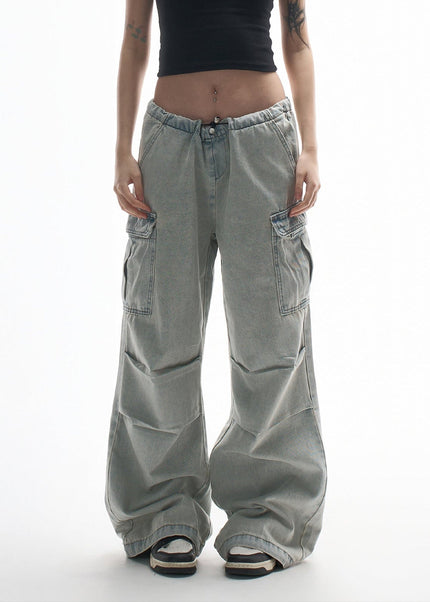 Vintage Washed Distressed Multi-Pocket Cargo Jeans - Women’s Jeans