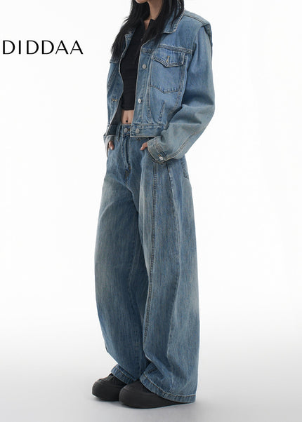 Vintage Washed Loose Fit Wide Leg Jeans in Bamboo - Women’s Jeans