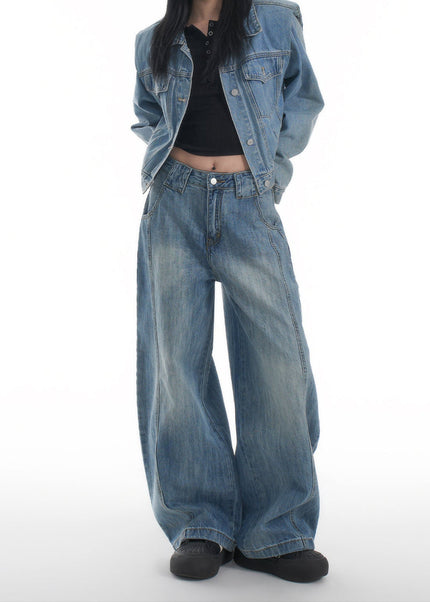 Vintage Washed Loose Fit Wide Leg Jeans in Bamboo - Women’s Jeans
