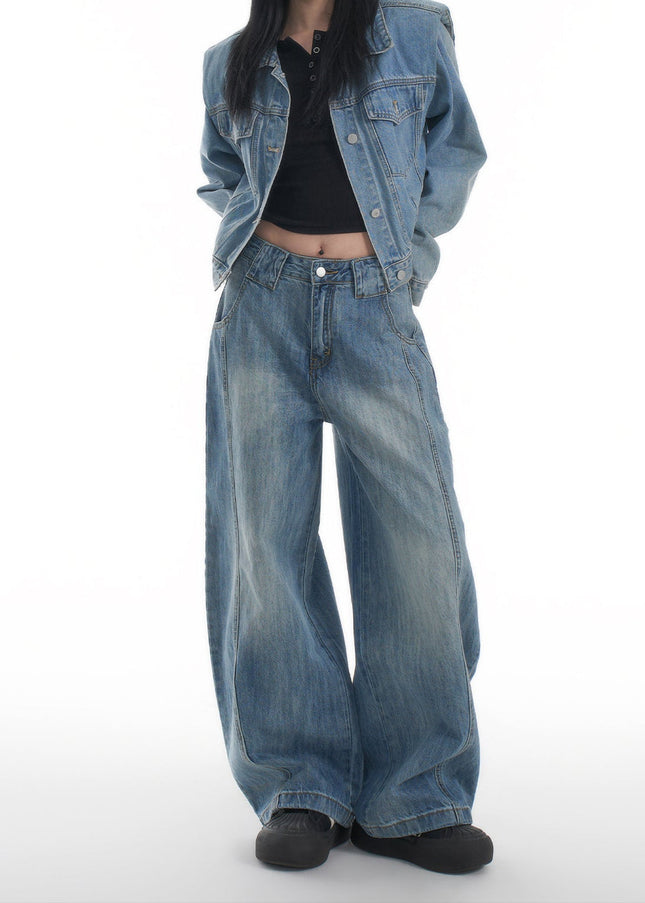 Vintage Washed Loose Fit Wide Leg Jeans in Bamboo - Women’s Jeans