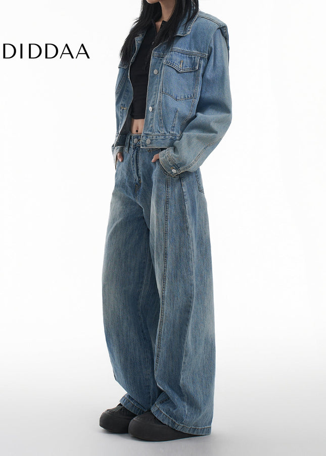 Vintage Washed Loose Fit Wide Leg Jeans in Bamboo - XS / Mid Blue - Women’s Jeans