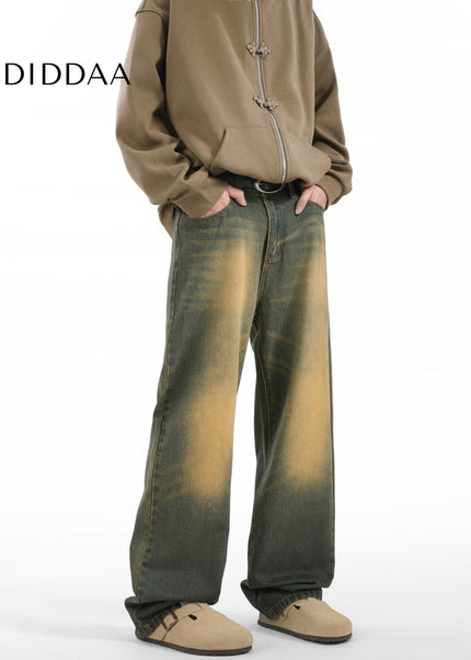 Vintage Yellow Clay Dye Loose Fit Jeans for Men - Men’s Jeans