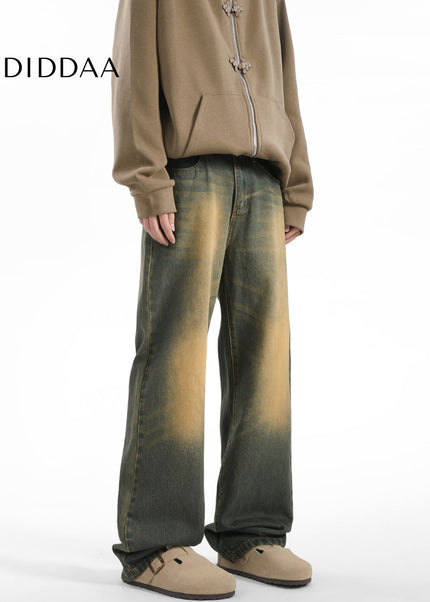 Vintage Yellow Clay Dye Loose Fit Jeans for Men - Men’s Jeans