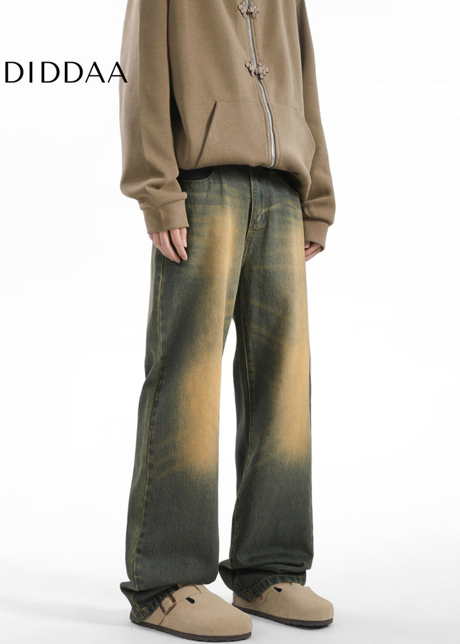 Vintage Yellow Clay Dye Loose Fit Jeans for Men - Men’s Jeans