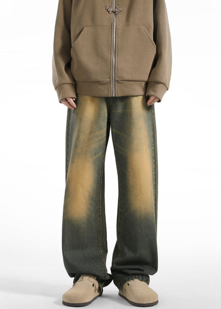 Vintage Yellow Clay Dye Loose Fit Jeans for Men - Men’s Jeans