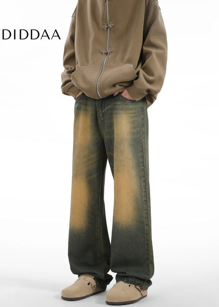 Vintage Yellow Clay Dye Loose Fit Jeans for Men - Men’s Jeans