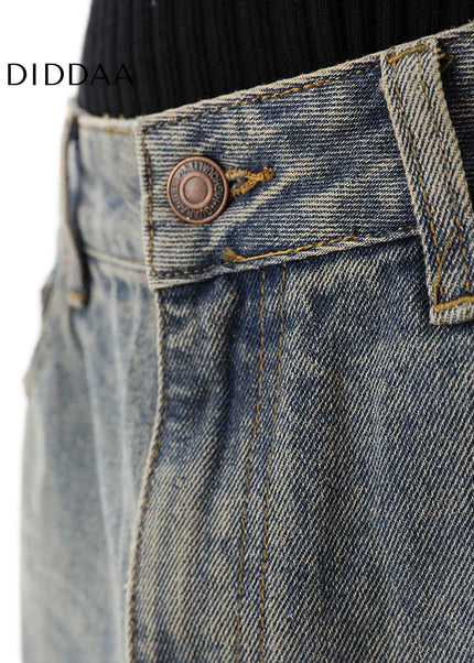 Vintage Yellow Distressed Loose Fit Wide Leg Jeans - Men’s Jeans