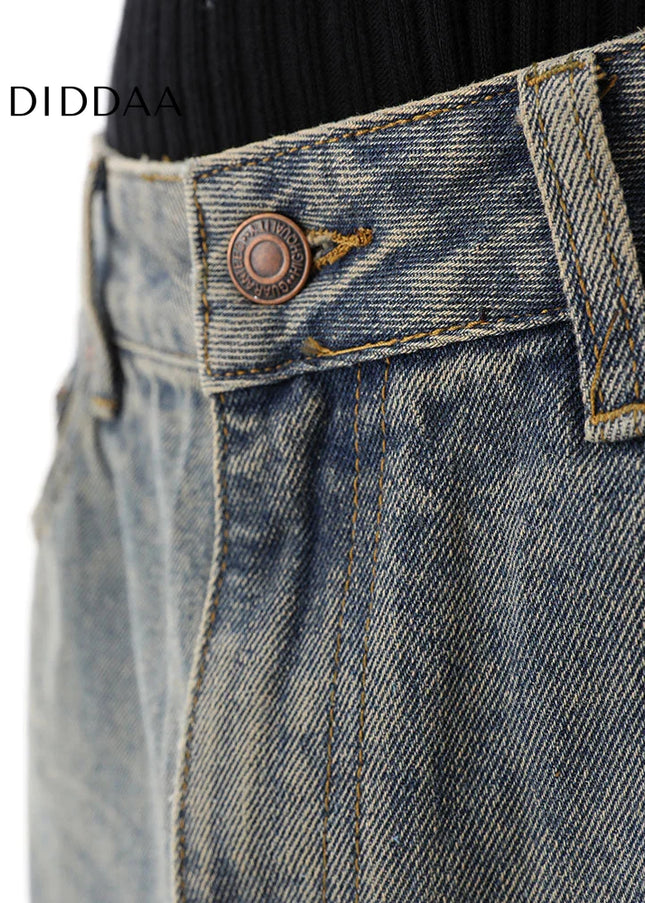 Vintage Yellow Distressed Loose Fit Wide Leg Jeans - Men’s Jeans