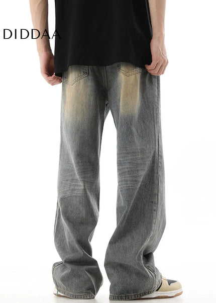 Vintage Yellow Distressed Loose Fit Wide Leg Jeans - Men’s Jeans