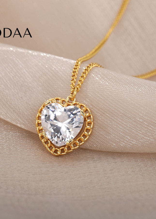 Visage Pendant Necklace | Gold Small Stone Zirconia Chain - Necklaces