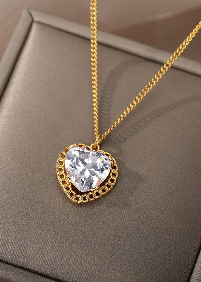 Visage Pendant Necklace | Gold Small Stone Zirconia Chain - Gold - Necklaces