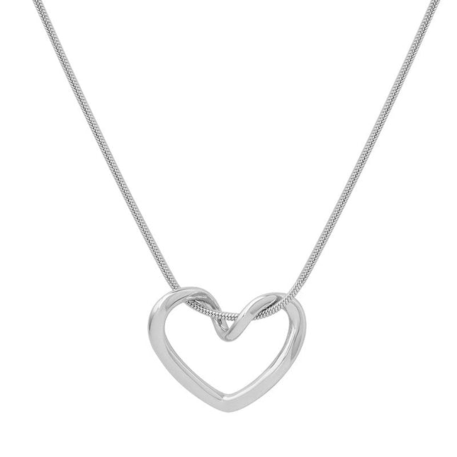 Versatile, trendy, sweetheart, niche, plain circle, love pendant, round snake chain, personalized fashion necklace, girlfriends, titanium steel jewelry
