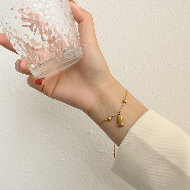 French niche jewelry pull-out buckle can adjust the size of gold brick steel bead bracelet titanium steel 18k gold bracelet E224