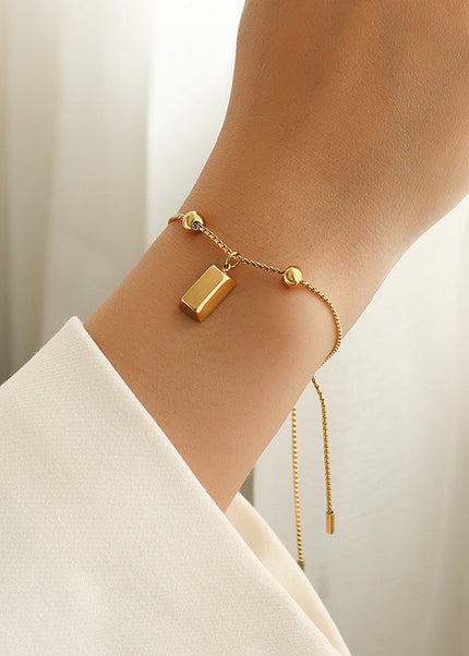 French niche jewelry pull-out buckle can adjust the size of gold brick steel bead bracelet titanium steel 18k gold bracelet E224